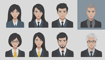Illustration template: Collection of Professional Portraits in Corporate Attire