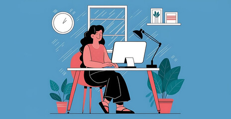 european freelancer woman working at laptop, for business Internet communication, job.