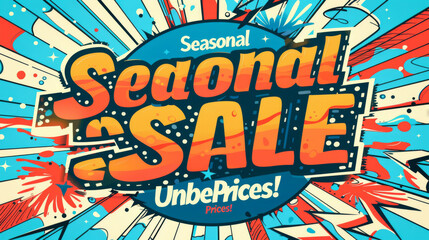 Fototapeta premium Retro pop art styled promotional banner for a seasonal sale, with a classic 'Unbeatable Prices!' callout.