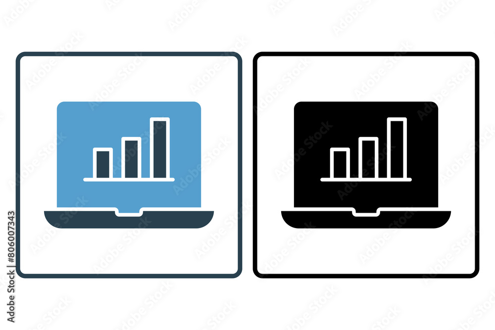 Poster laptop with graph chart icon. icon related to computer. suitable for web site, app, user interfaces,