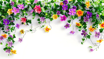 Bloom Frame: Colorful Flowers on White Background