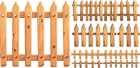 Seamless wooden fences. Cartoon wood fence pattern, long outdoor house fencing or farm livestock