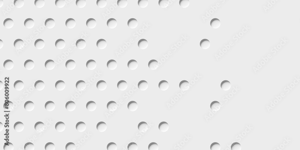 Wall mural array or grid of inset white circles or cylinders background wallpaper banner texture fade out with 