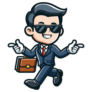 Businessman cartoon with sunglasses cool pose mascot illustration on white background
