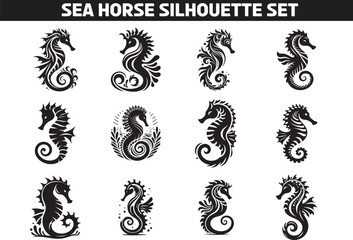 Fototapeta premium Seahorse Silhouette Vector Illustration Set