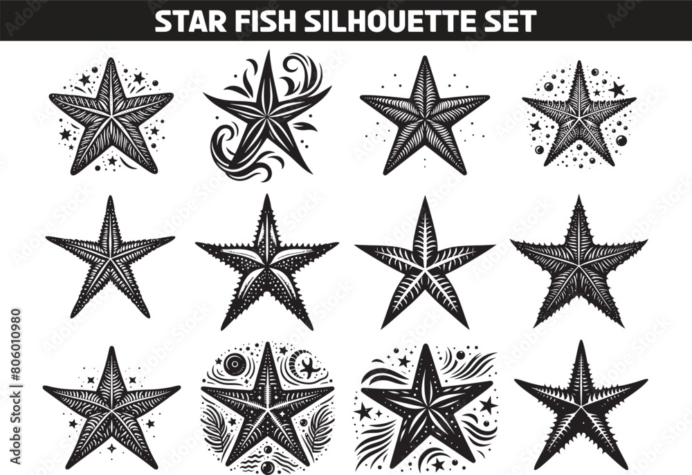 Poster starfish silhouette vector illustration set - Posters
