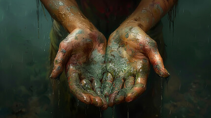dirty hand of a man - obrazy, fototapety, plakaty