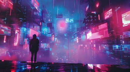 
Graphic design, colorful, cyberpunk, futuristic, stage lighting effects 