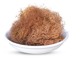 Dried corn silk (or Stigmata Maydis) in a white ceramic bowl