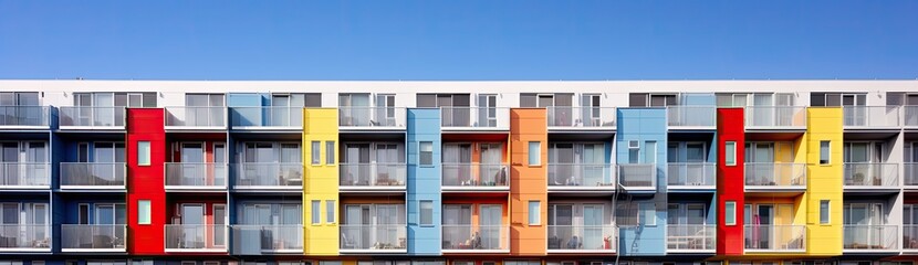Obraz premium Vibrant Living: Residential Complex Building Featuring Colorful Bay Windows Exterior