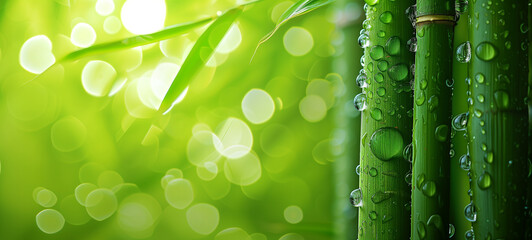 fresh green bamboo grass with dew drops	