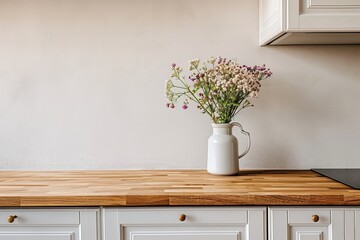 Minimalist Elegance: Fresh Flowers in a White Kitchen