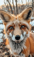 Red Fox close-up portrait with bokeh in nature