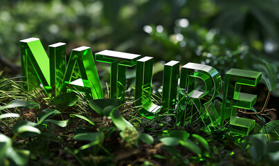 green glass Nature text in the forest