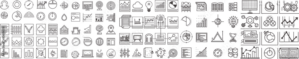 Aufkleber outline icons related to analysis, infographic, analytics. simple mono line pictograms and infograph