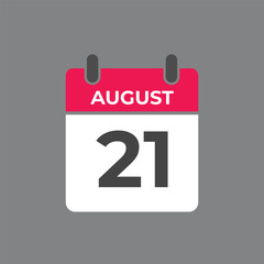 August 21 calendar reminder. 21 August daily calendar icon template. Calendar 21 August icon Design template. Vector illustration
