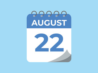 August 22 calendar reminder. 22 August daily calendar icon template. Calendar 22 August icon Design template. Vector illustration

