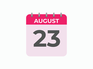 August 23 calendar reminder. 23 August daily calendar icon template. Calendar 23 August icon Design template. Vector illustration
