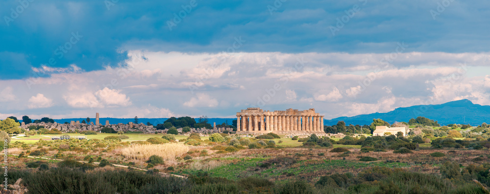 Wall mural temple ruins in selinunte, archaeological site, ancient greek town in sicily