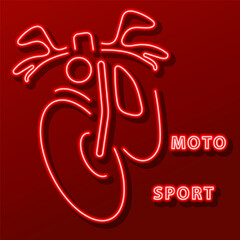 moto sport neon sign, modern glowing banner design, colorful modern design trend on black background. Vector illustration.