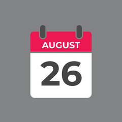 August 26 calendar reminder. 26 August daily calendar icon template. Calendar 26 August icon Design template. Vector illustration
