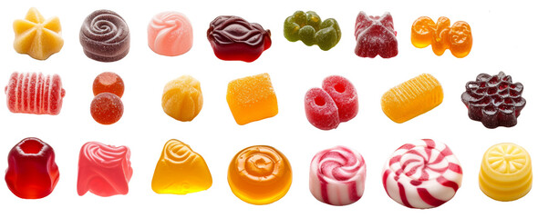 Set of buds candies, jelly beans and candy isolated on transparent background. Cutting dessert elements. Top view high quality PNG." design elements, top view / flat lay © byerenyerli