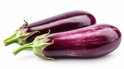 Two fresh uncooked purple eggplants on a white background. Fresh eggplant isolated on white background with clipping path 