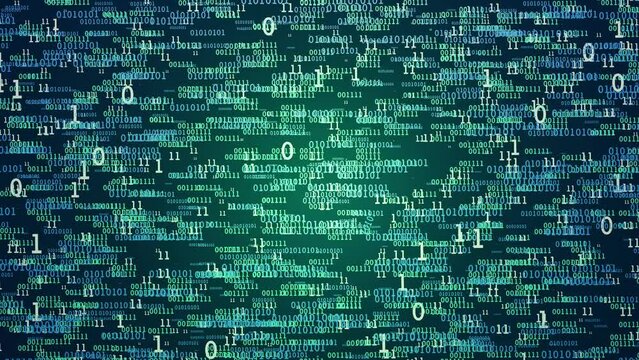 Abstract binary code background. 3D rendering animation with digits one and zero. Artificial intelligence, big data and digital technology concept.