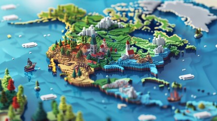 View Canada states Maps 3D into captivating voxel art, adding a whimsical and dimensional touch to each states representation, diverse geography, Ensure each state stands out with depth ,isometric 