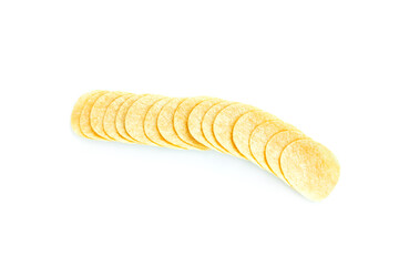 Potato chips mixed chili powder isolated on white background, Spicy potato chips 