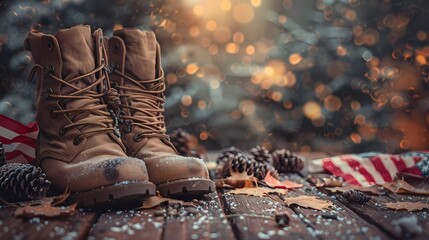 Veterans Day graphic material Patriotic American Flag and Military Memorabilia, American flag watercolor, Military boots silhouette, Soldier tribute