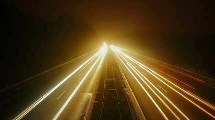 Nighttime long exposure of a road. A vibrant long exposure shot capturing the dynamic lights of cars traversing a road at night, reflecting the urban pulse