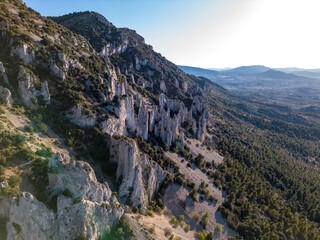 Frares of Quatretondeta, Serrella mountain on evening light, Costa Blanca, Quatretondeta, Alicante, Spain - stock photo