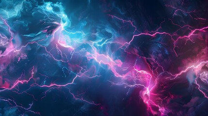 abstract pattern, dark background with realistic glowing lightning strikes, holographic iridescent tones 