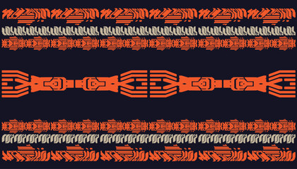 retro ethnic tribal mix to cyberpunk pattern seamless background for fabric and textile,2d illustration