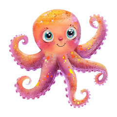 Cute octopus watercolor illustration clipart  (6)