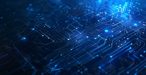 Fototapeta premium A dark blue background with digital elements symbolizing cyber security and data protection, such as a padlock or circuit board