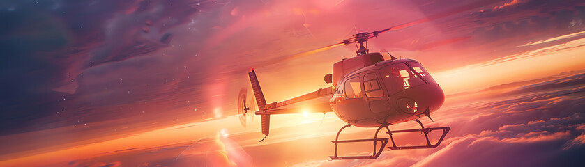 Elevate Romantic Aviation with a captivating high-angle perspective of a couple exchanging vows on a helicopter