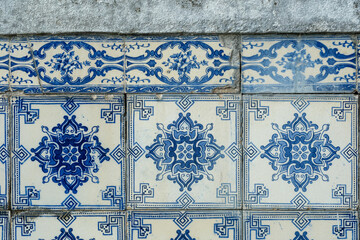 azulejos, tiles, on the facade of the old railways station in Braga, Portugal