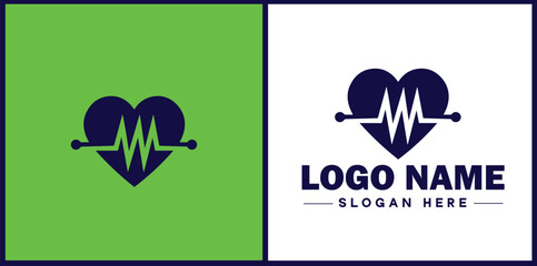 Heart with pulse icon Heartbeat icon Cardiogram symbol Pulse sign flat logo sign symbol editable vector