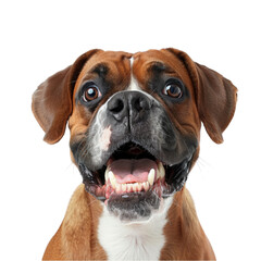 Obraz premium A cute bulldog smiling with its mouth open and looking at the camera