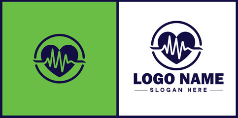 Heart with pulse icon Heartbeat icon Cardiogram symbol Pulse sign flat logo sign symbol editable vector