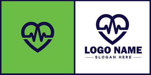 Heart with pulse icon Heartbeat icon Cardiogram symbol Pulse sign flat logo sign symbol editable vector