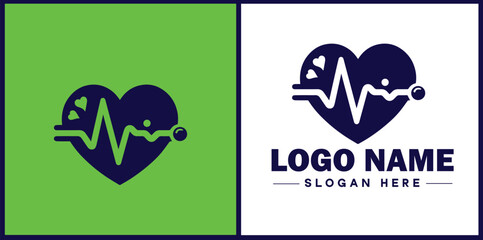 Heart with pulse icon Heartbeat icon Cardiogram symbol Pulse sign flat logo sign symbol editable vector