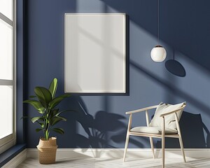 Navy Blue Poster Frame in Bright Room