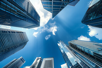 high building financial business area with cloud blue sky