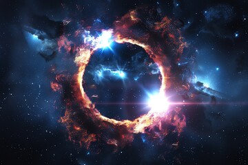 Distant supernova, realistic, glowing edges, dark surrounding space
