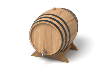 3D rendering of a wooden barrel on white
