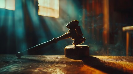 A wooden gavel is sitting on a table
