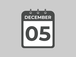 December 5 calendar reminder. 5 December daily calendar icon template. Calendar 5 December icon Design template. Vector illustration
